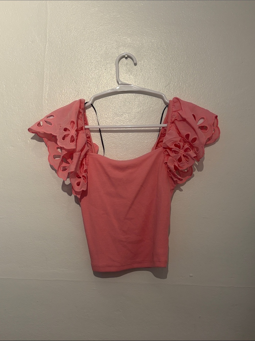 H&M Pink Ruffle Cutout Sleeve Crop Top